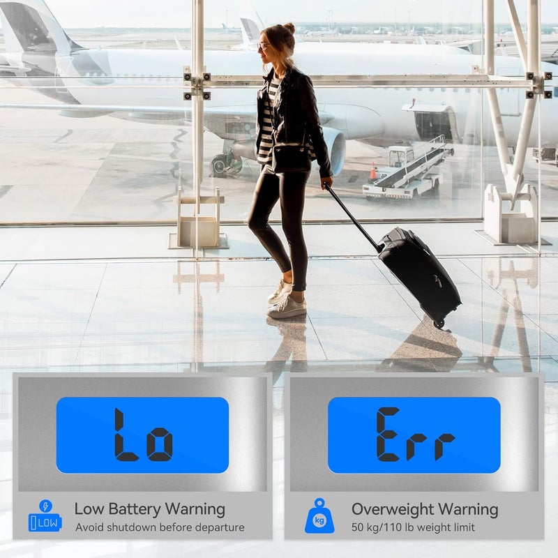 Dr.Meter Luggage Scale Travel Essentials Luggage Weight Scale Backlight LCD Display 110lb/50kg Electronic Balance Digital Postal Travel Accessories with Rubber Paint Handle Temperature Sensor Silver - Image 3