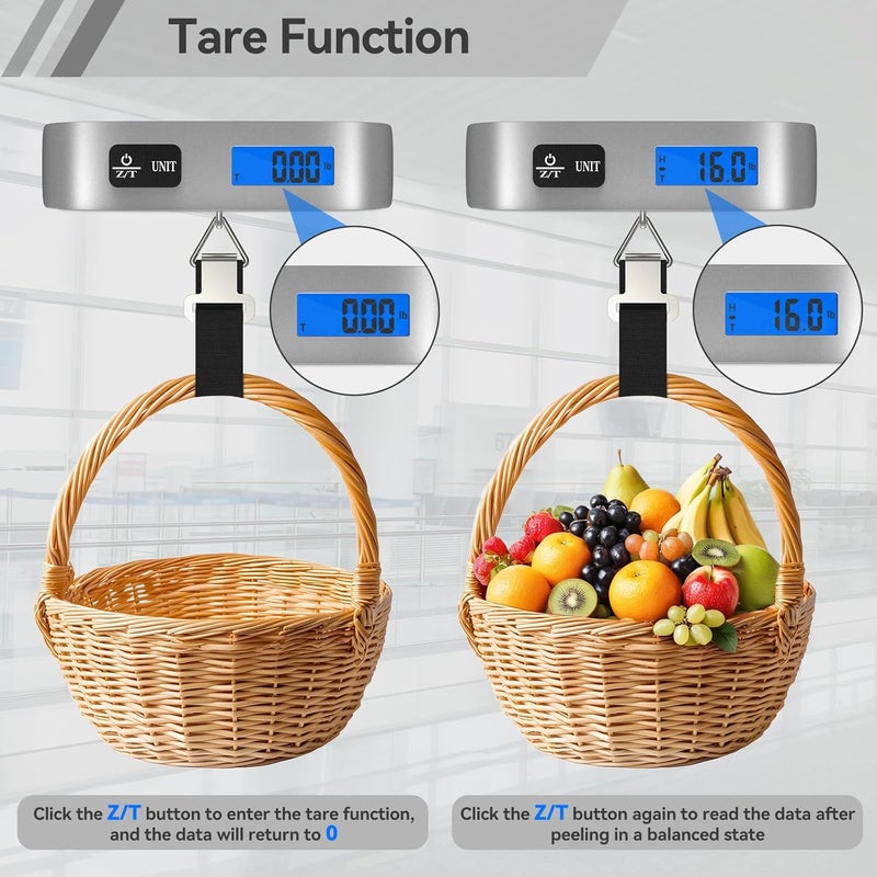 Dr.Meter Luggage Scale Travel Essentials Luggage Weight Scale Backlight LCD Display 110lb/50kg Electronic Balance Digital Postal Travel Accessories with Rubber Paint Handle Temperature Sensor Silver - Image 5