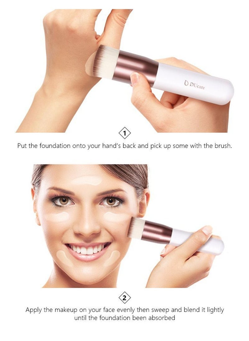 DUcare Foundation Brush Flat Top Kabuki Brush Professional Makeup Brush Liquid Blending Mineral Powder Buffing Stippling Makeup Tools White  - Image 4