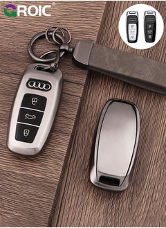 GROIC For Audi Key Fob Cover with with Keychain, Metallic Gray Car Key Shell Case for Audi RS3 A3 A6L A6 A7 A8 Q4 Q7 Q8 S6 SQ7 RS6 S7 RS7, Audi Accessories Protector Case Keychain Key Holder Key Cover (D)  - Image 1