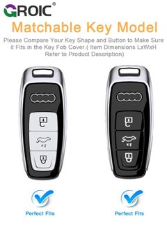 GROIC For Audi Key Fob Cover with with Keychain, Metallic Gray Car Key Shell Case for Audi RS3 A3 A6L A6 A7 A8 Q4 Q7 Q8 S6 SQ7 RS6 S7 RS7, Audi Accessories Protector Case Keychain Key Holder Key Cover (D)  - Image 2