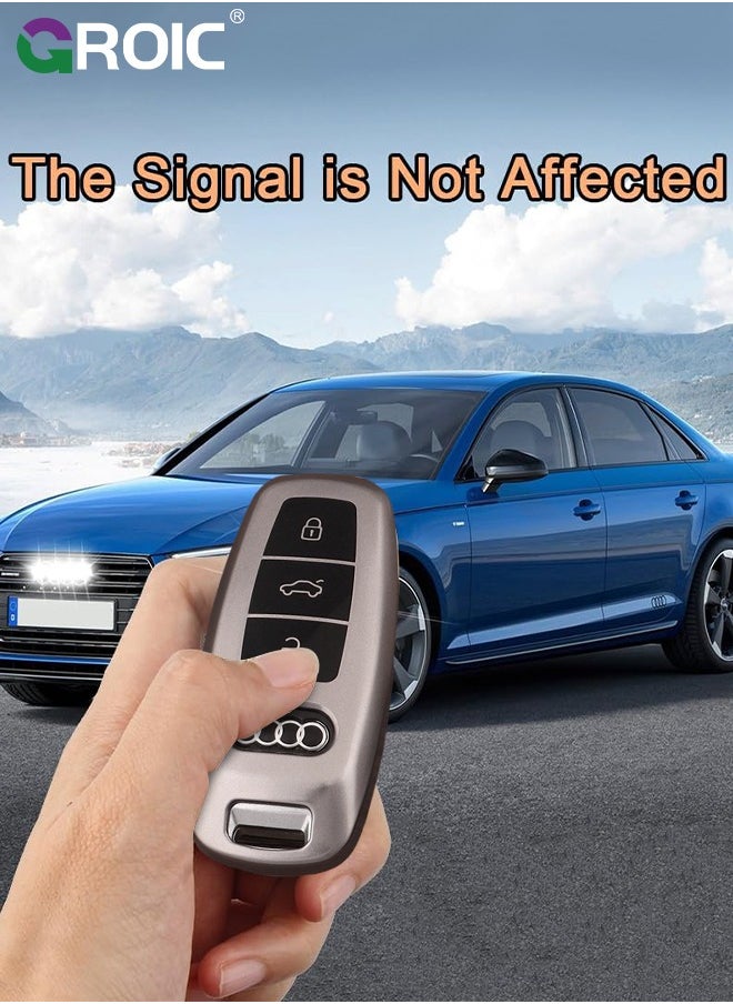 For Audi Key Fob Cover with with Keychain, Metallic Gray Car Key Shell Case for Audi RS3 A3 A6L A6 A7 A8 Q4 Q7 Q8 S6 SQ7 RS6 S7 RS7, Audi Accessories Protector Case Keychain Key Holder Key Cover (D)
