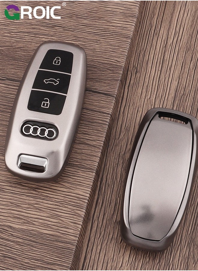 For Audi Key Fob Cover with with Keychain, Metallic Gray Car Key Shell Case for Audi RS3 A3 A6L A6 A7 A8 Q4 Q7 Q8 S6 SQ7 RS6 S7 RS7, Audi Accessories Protector Case Keychain Key Holder Key Cover (D)