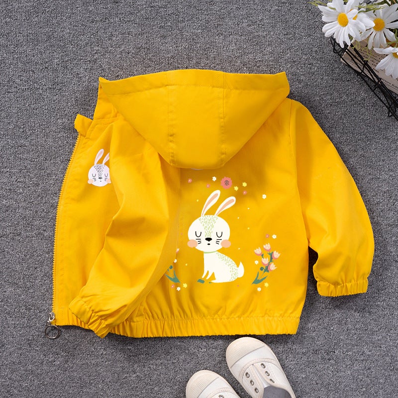 Childrens Coat Hooded Top Girls Cartoon Cardigan Candy Color Baby Girls Hooded Zipper Shirt Cute Yellow Jacket 15 