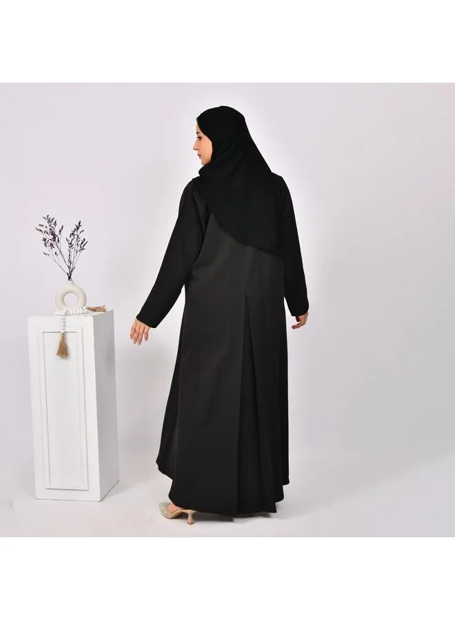 HAWRAA ABAYA Black abaya with formal design and side piece that closes with hidden buttons