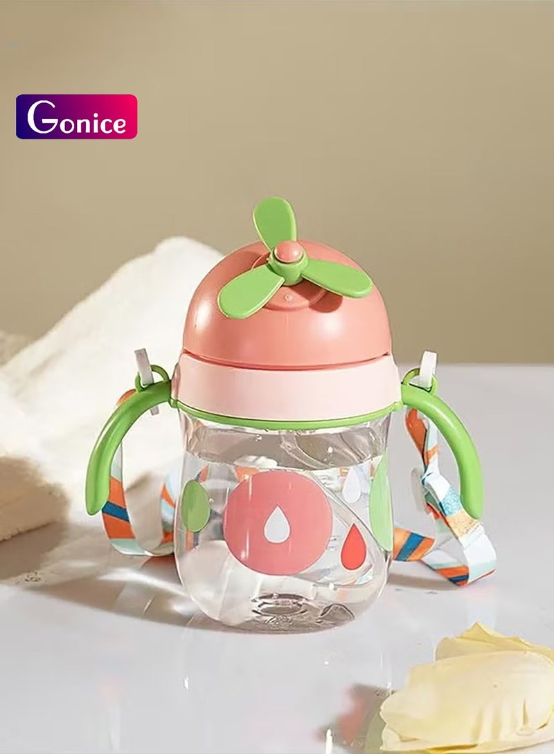 Gonice Baby Straw Bottle Toddler Water Bottle Sippy Cup for Baby 6-12 Months Baby Straw Cup Sipper Bottle for Kids with Handles 300ml (Pink) - Image 1