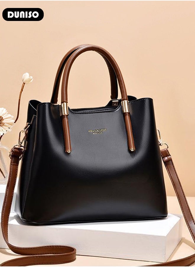 DUNISO - Women's Fashion Handbag Faux Leather Crossbody Bag For Women Large Capacity Bow Trim Tote Bags Top Handle Satchel Fashionable Travel Shoulder Bag For Ladies - Image 1