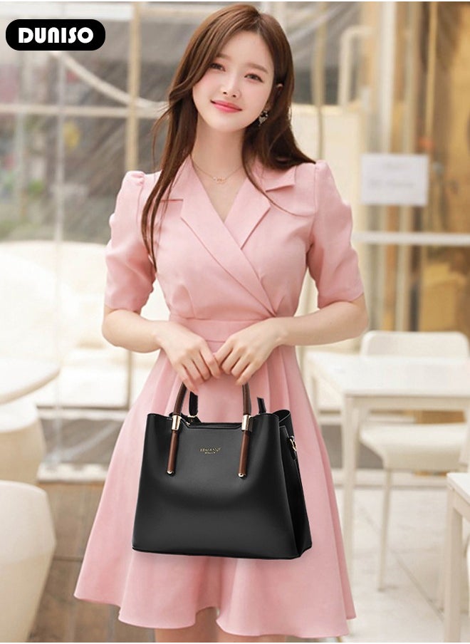 DUNISO - Women's Fashion Handbag Faux Leather Crossbody Bag For Women Large Capacity Bow Trim Tote Bags Top Handle Satchel Fashionable Travel Shoulder Bag For Ladies - Image 1