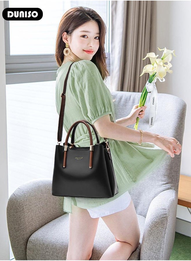DUNISO - Women's Fashion Handbag Faux Leather Crossbody Bag For Women Large Capacity Bow Trim Tote Bags Top Handle Satchel Fashionable Travel Shoulder Bag For Ladies - Image 1