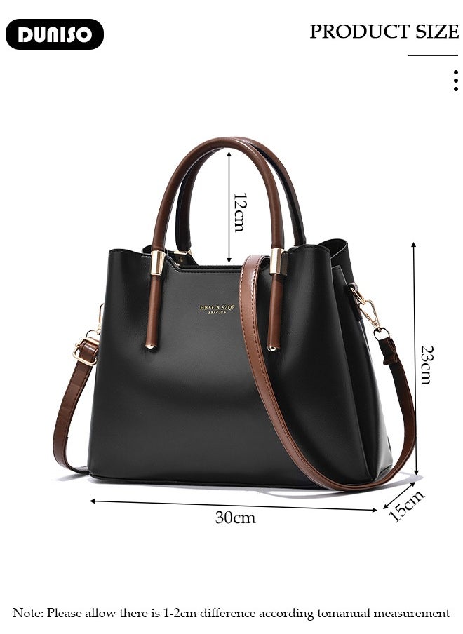 DUNISO - Women's Fashion Handbag Faux Leather Crossbody Bag For Women Large Capacity Bow Trim Tote Bags Top Handle Satchel Fashionable Travel Shoulder Bag For Ladies - Image 1