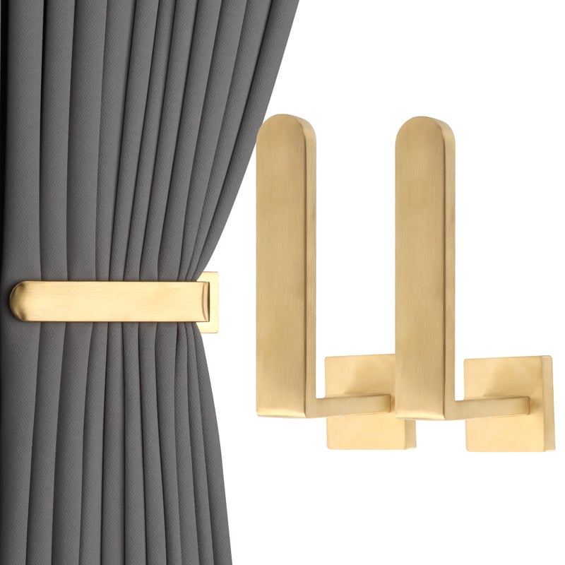 Groleca 2 Pack Metal Curtain Holdbacks Modern Curtain Tiebacks U Shaped Curtain Hooks for Wall Curtain Pull Backs Curtain Holders Curtain Tie Backs for Curtains (2, Gold) - Image 1