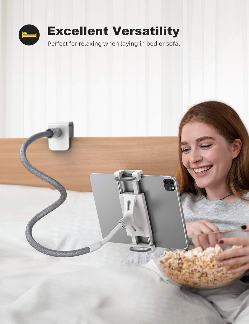 Lamicall Gooseneck Tablet Holder, Tablet Stand : Flexible Arm Clip Tablet Mount Compatible with iPad mini Pro Air, Kindle, Switch, Galaxy Tabs, More 4.7-10.5" Devices - Gray - Image 4