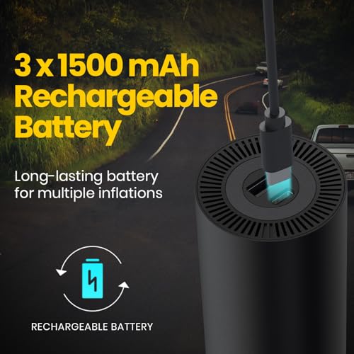 Portronics Vayu 5.0 Rechargeable Tyre Inflator with Fast Inflation, Preset Modes, Digital Display, Flashlight Torch, Auto Shut-Off, Air Pump Compressor for Car & Bike (Black) - Image 2