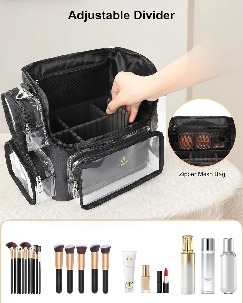 TANTO Makeup Brush Case Stand-up Makeup Cup Makeup Brush Holder Travel Professional Cosmetic Bag Artist Storage Bag with Shoulder Strap and Adjustable Divider (large black) - Image 4