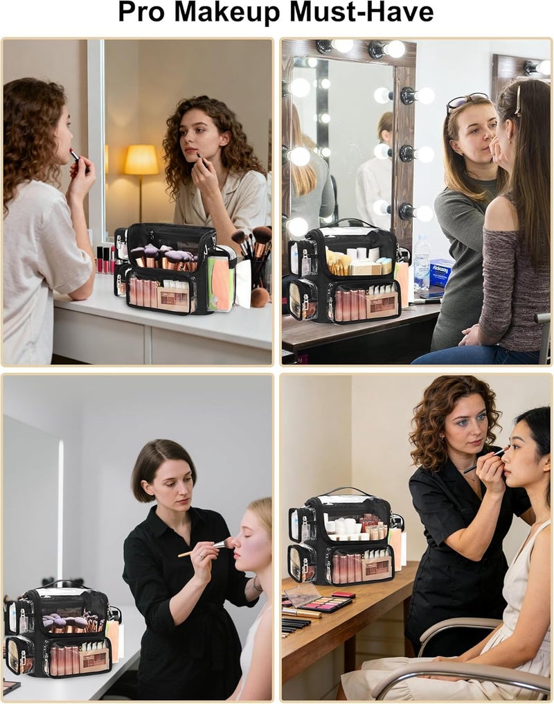 TANTO Makeup Brush Case Stand-up Makeup Cup Makeup Brush Holder Travel Professional Cosmetic Bag Artist Storage Bag with Shoulder Strap and Adjustable Divider (large black) - Image 2