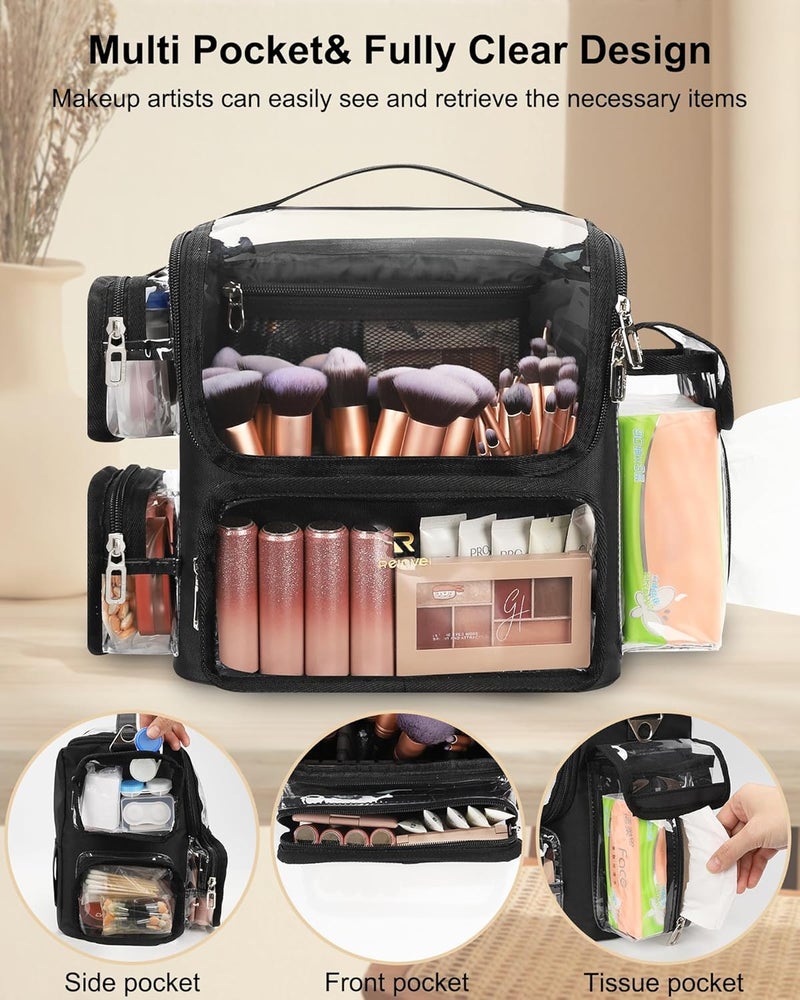 TANTO Makeup Brush Case Stand-up Makeup Cup Makeup Brush Holder Travel Professional Cosmetic Bag Artist Storage Bag with Shoulder Strap and Adjustable Divider (large black) - Image 3