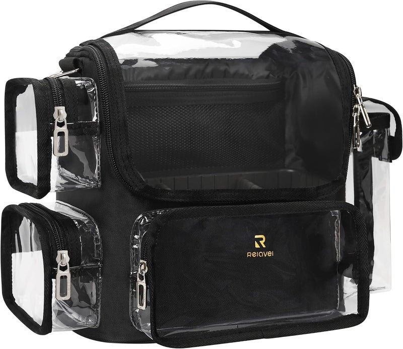 TANTO Makeup Brush Case Stand-up Makeup Cup Makeup Brush Holder Travel Professional Cosmetic Bag Artist Storage Bag with Shoulder Strap and Adjustable Divider (large black) - Image 1