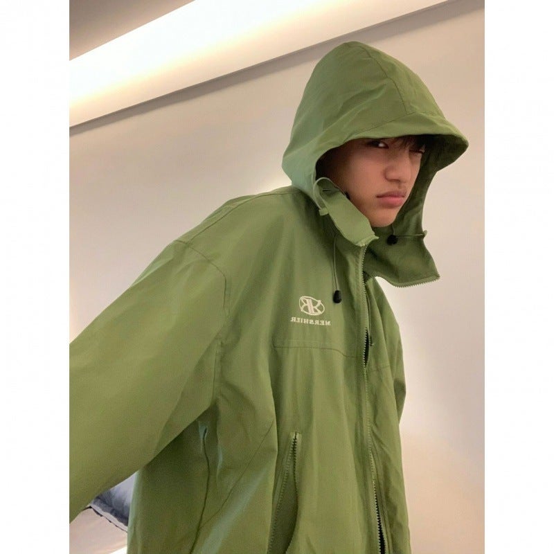 Functional Style Hooded Jacket Coat Men'S And Women'S Solid Color Couple Loose Casual Style Zipper - Image 3