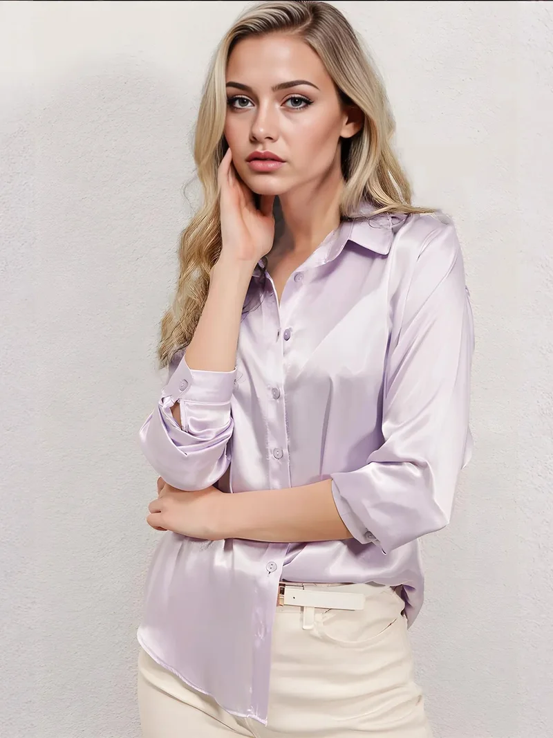 بيغ دارت قميص ساتان بأكمام طويلة بأزرار