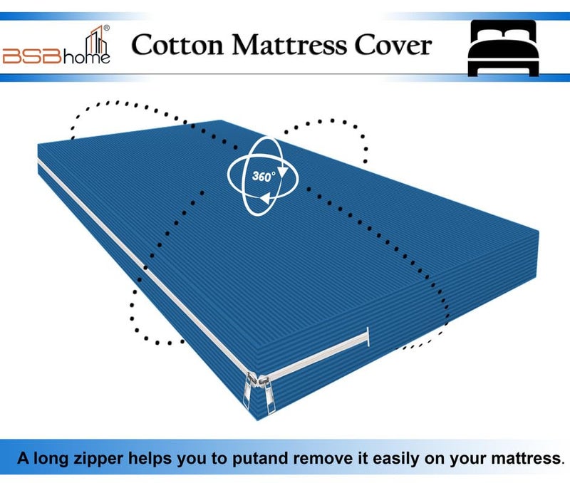 VAS COLLECTIONS Premium Cotton Mattress Cover/Protector with Zipper Chain|Provides All Around Protection with 360° Encasing |Double- 60 x 78 inches (5 x 6 ft) - Pack of 1 -Blue - Image 4