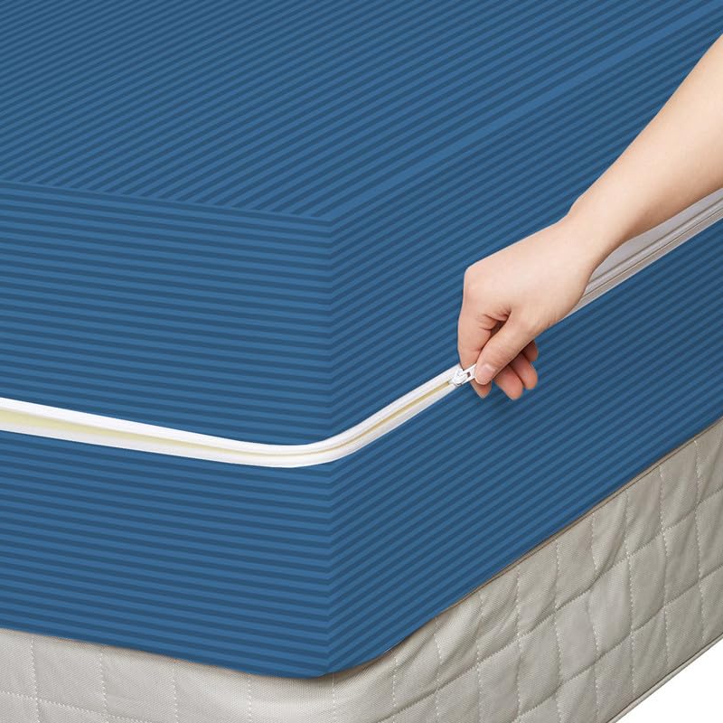 VAS COLLECTIONS Premium Cotton Mattress Cover/Protector with Zipper Chain|Provides All Around Protection with 360° Encasing |Double- 60 x 78 inches (5 x 6 ft) - Pack of 1 -Blue - Image 1