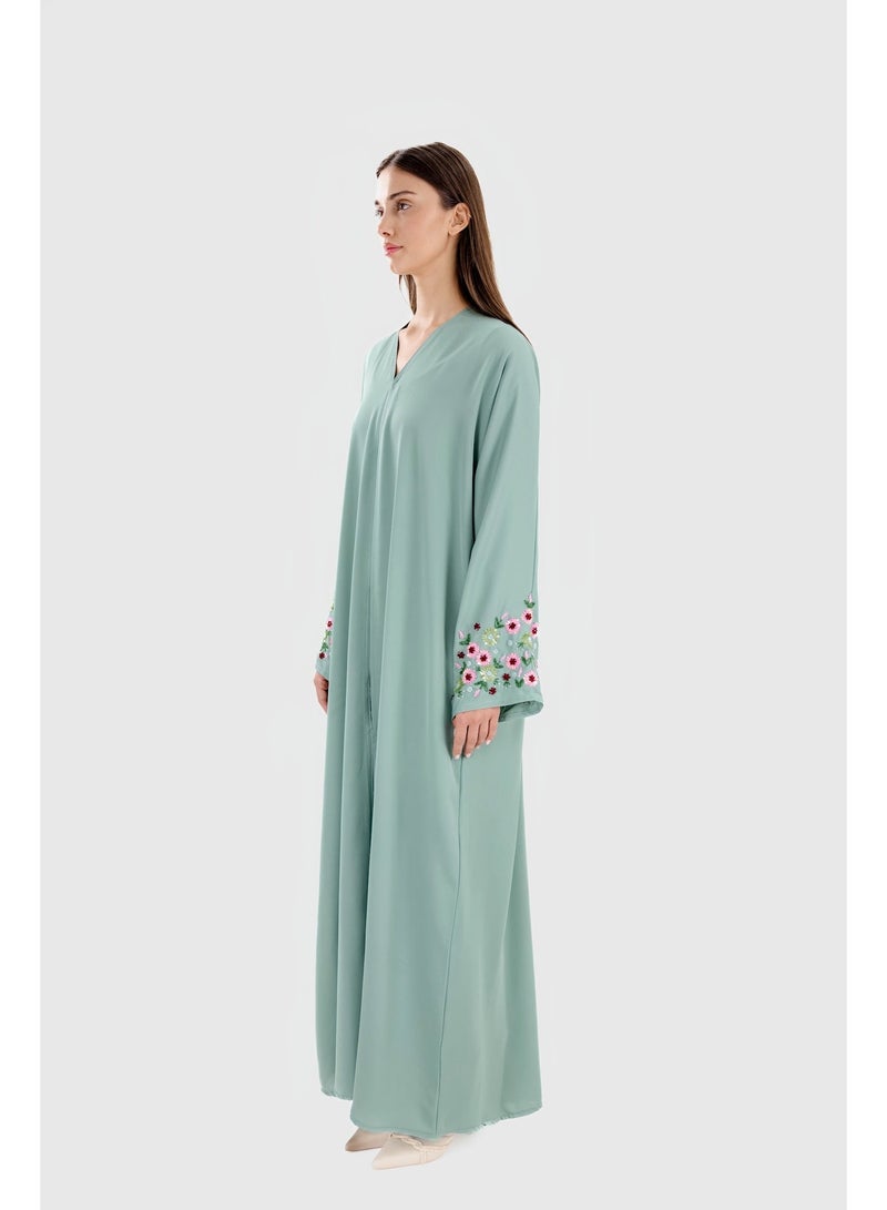 Ophelia MIRACLE Women’s Luxury Abaya – Elegant Sage Green Open Abaya with Premium Fabric, Modest Wear for Daily & Occasion Use - Image 3