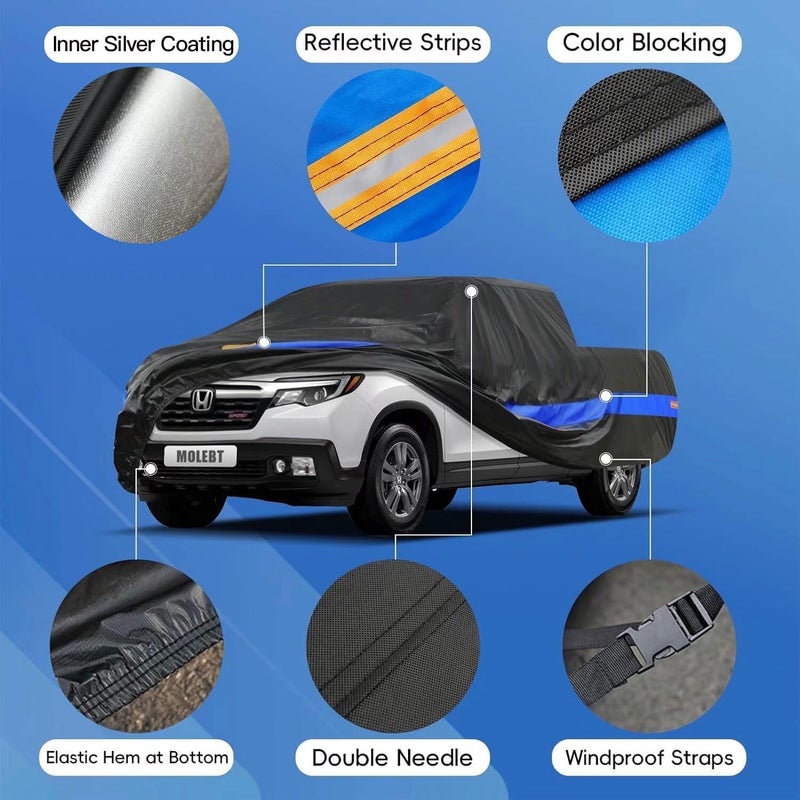 Molebt Pickup Truck Cover Waterproof All Weather, Full Exterior Truck Car Covers Snow Sun Protection, Fit Ford F-150 250 350,Chevy Silverado,GMC Sierra,Dodge RAM 1500 ect (up to 240 inch) - Image 3