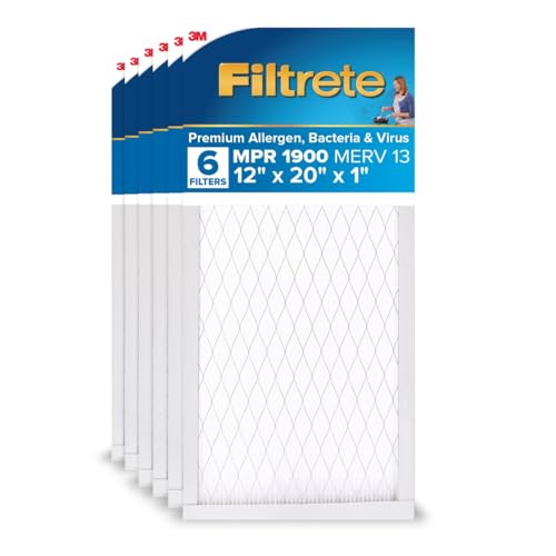 Filtrete 12x20x1 AC Furnace Air Filter, MERV 13, MPR 1900, Premium Allergen, Bacteria & Virus Filter, 3-Month Pleated 1-Inch Electrostatic Air Cleaning Filter, 6-Pack (Actual Size 11.81x19.81x0.78 in) - Image 1