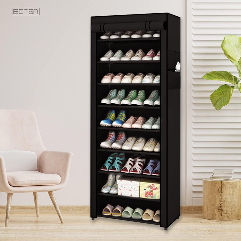 ECASA ™ Shoe Rack Organizer Storage with Dustproof Cover - 10-Tier Free Standing Shoe Racks Cabinet for Closets,Shoe Stand,Shoe Shelf Storage (Black) - Image 5