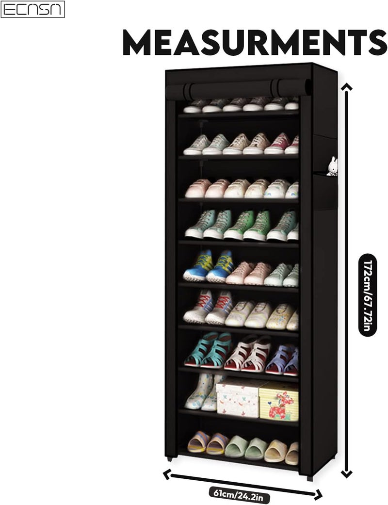 ECASA ™ Shoe Rack Organizer Storage with Dustproof Cover - 10-Tier Free Standing Shoe Racks Cabinet for Closets,Shoe Stand,Shoe Shelf Storage (Black) - Image 1