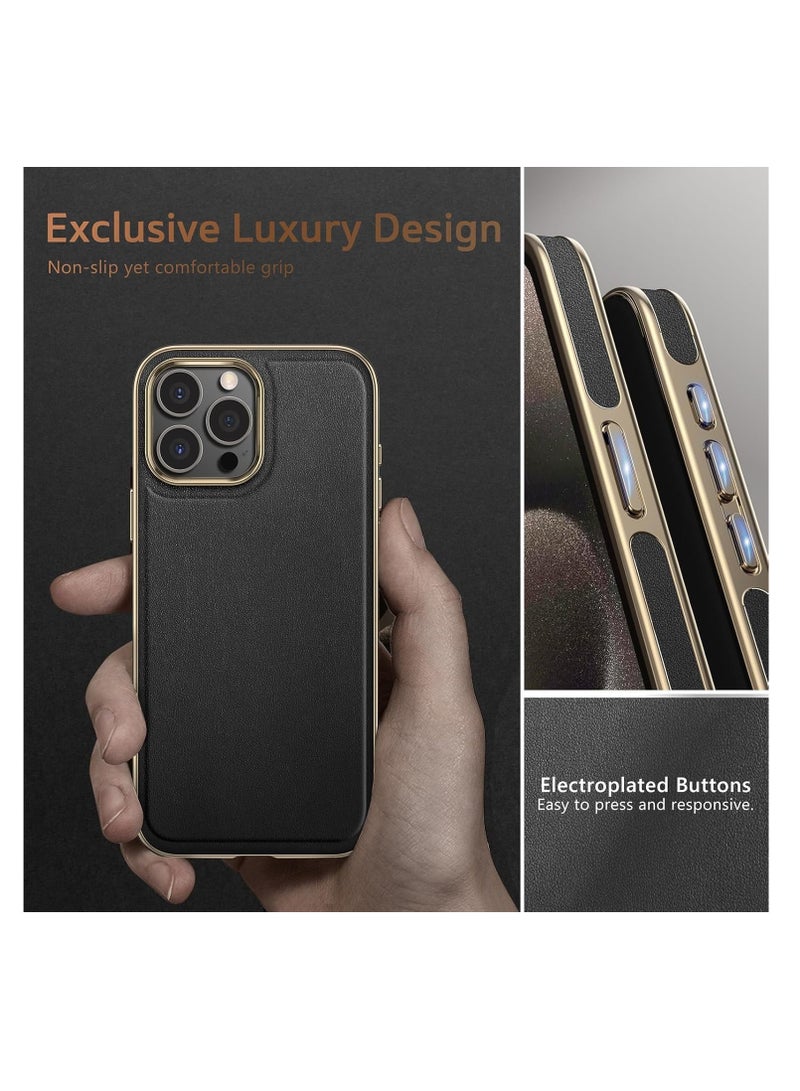 Aookay For iPhone 16 Pro Case, Compatible with Magsafe Premium Leather with Microfiber Lining Business Classic Cover Soft Grip Shockproof Magnetic Cases for iPhone 16 Pro (Black) - Image 5