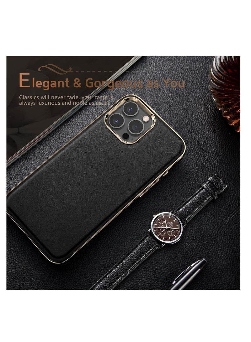 Aookay For iPhone 16 Pro Case, Compatible with Magsafe Premium Leather with Microfiber Lining Business Classic Cover Soft Grip Shockproof Magnetic Cases for iPhone 16 Pro (Black) - Image 3