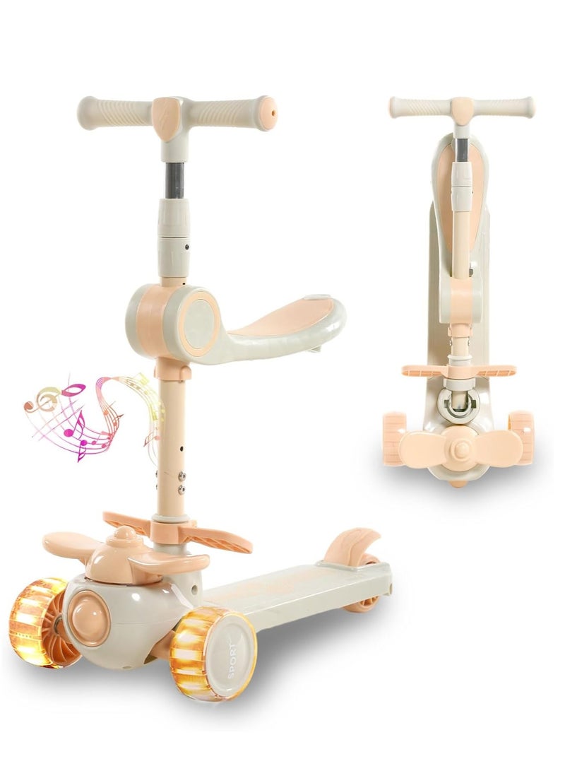Kids Scooter, 2 in 1 Scooters for Kids, Foldable Scooter for Kids, Four speed Adjustable Height Handlebars and Removable Seat, Music and Luminous Wheel, Widened Non Slip Deck  - Image 1