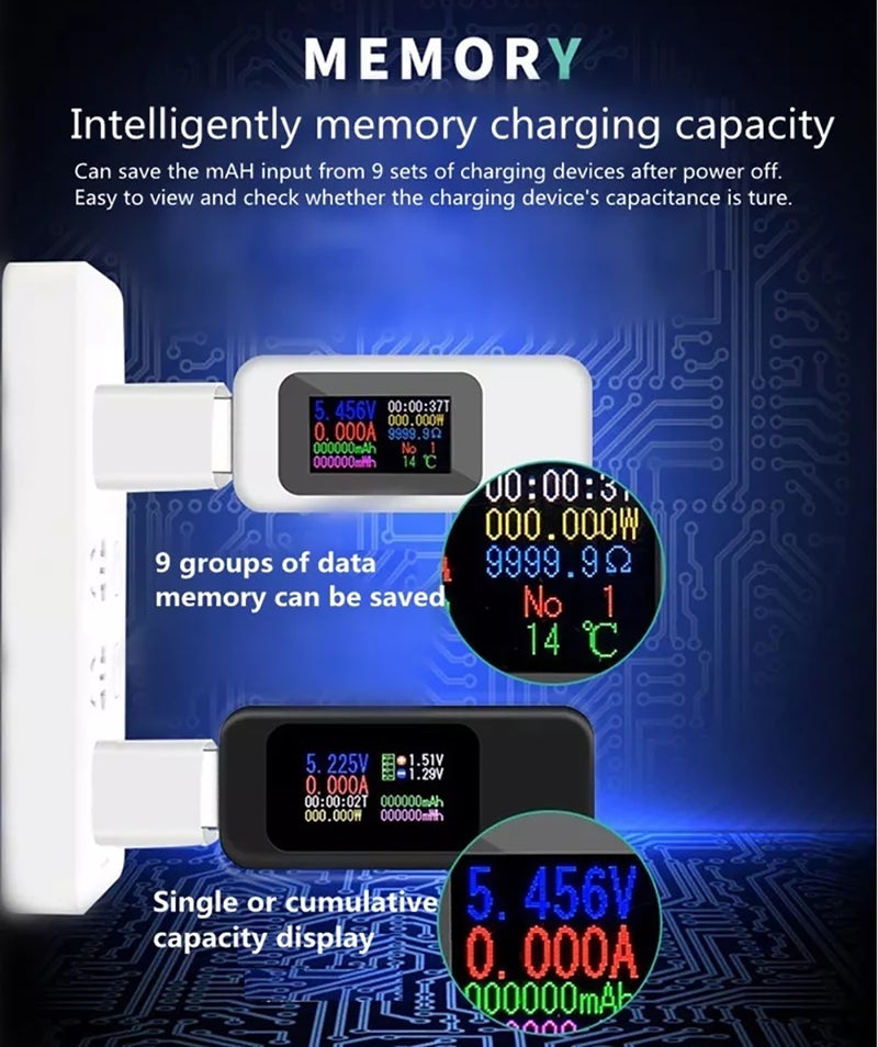 مقياس اختبار USB 10 في 1: جهاز اختبار الجهد الرقمي بـ 9 وظائف لحفظ طاقة انقطاع التيار - جهاز اختبار الجهد مع شاشة LCD عرض فوري لرصد شحن الأجهزة المحمولة - Image 4