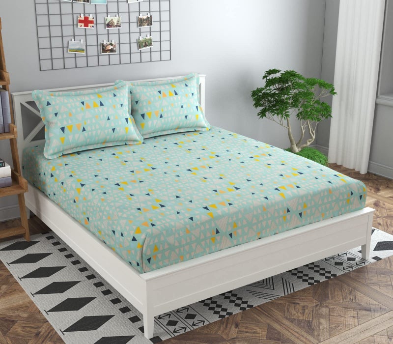 Akshya Glace Cotton Elastic Fitted Printed King Size Double Bed Bedsheets with 2 Pillow Covers, Fitted Bedsheet Fits Up to 6" Mattress 72”x78”, Green - Image 5