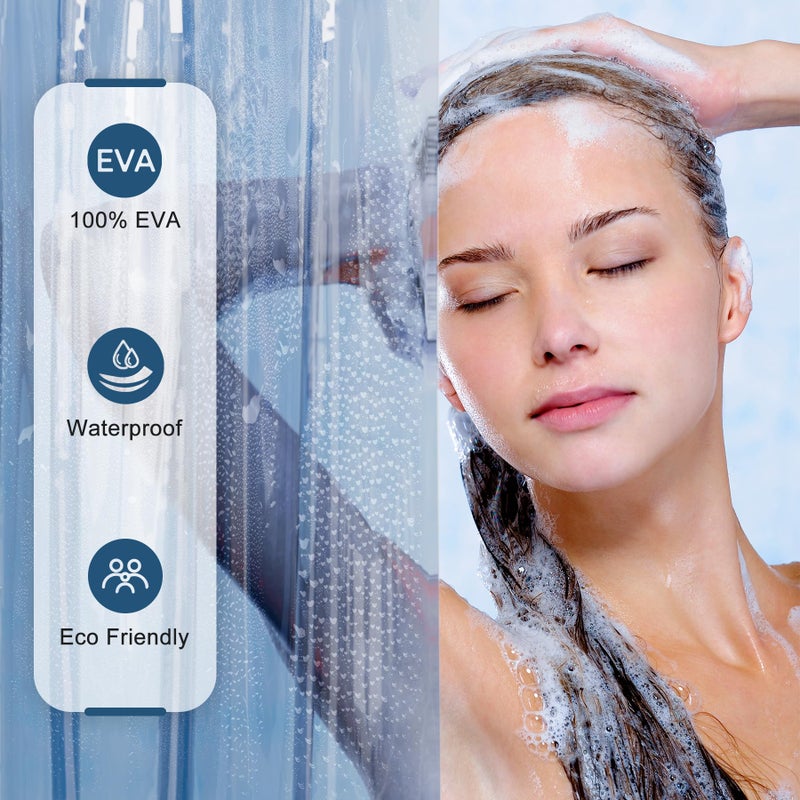 AmazerBath Shower Curtain Liner, 100% EVA Soft Clear Blue Heavy Duty Shower Curtain and Liner 2-in-1, 72x72 Luxury Plastic Weighted Bathroom Shower Liner, 12 Rustproof Grommets & 3 Heavyweight Stones - Image 5
