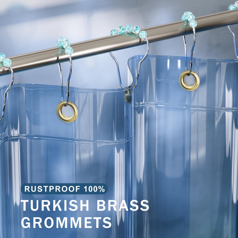 AmazerBath Shower Curtain Liner, 100% EVA Soft Clear Blue Heavy Duty Shower Curtain and Liner 2-in-1, 72x72 Luxury Plastic Weighted Bathroom Shower Liner, 12 Rustproof Grommets & 3 Heavyweight Stones - Image 4