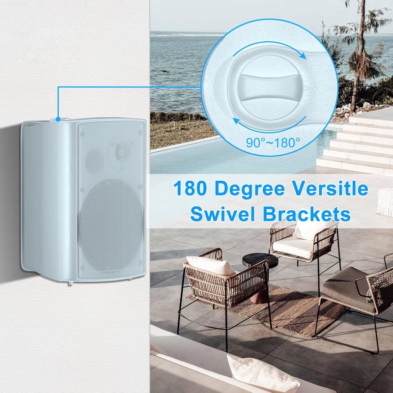 Herdio 6.5 Inch 400W Indoor Outdoor Speakers Wired Waterproof Passive with Powerful Bass,Wall Mount Speakers for Patio Garage Covered Deck,All-Weather Durability(Pair,White) - Image 3
