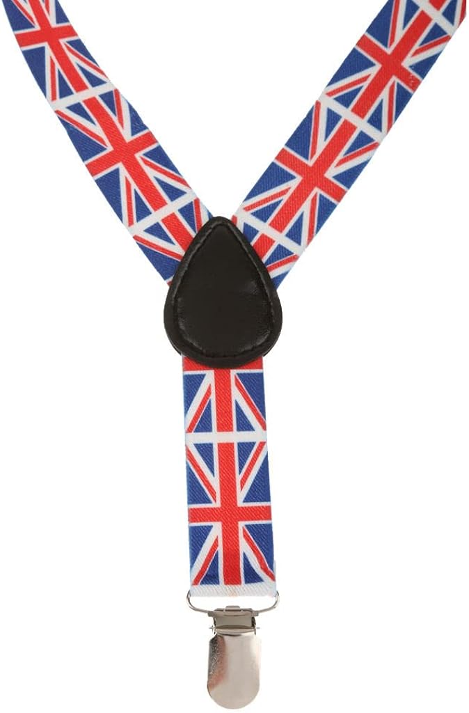 كلاراكو أحزمة كتف قابلة للتعديل على شكل حرف Y بطول 2.5 سم مزودة بثلاثة مشابك مطاطية بنقوش العلمين الأمريكي والبريطاني، مناسبة للأطفال من الجنسين - Image 2