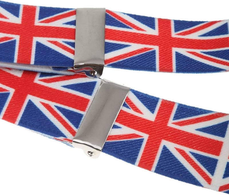 كلاراكو أحزمة كتف قابلة للتعديل على شكل حرف Y بطول 2.5 سم مزودة بثلاثة مشابك مطاطية بنقوش العلمين الأمريكي والبريطاني، مناسبة للأطفال من الجنسين - Image 4