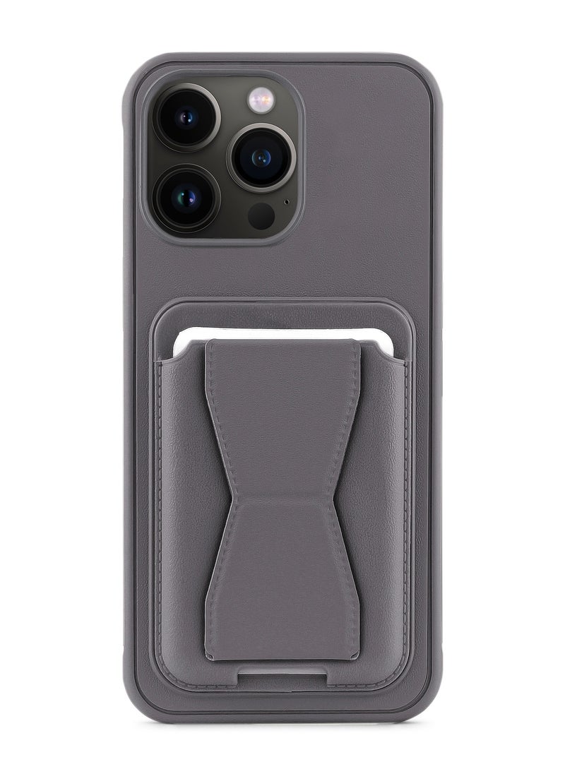 Generic - Leather back cover with card wallet Foldable Shockpoof Case compatible with Iphone 15 Pro Max (Dark grey) - Image 1