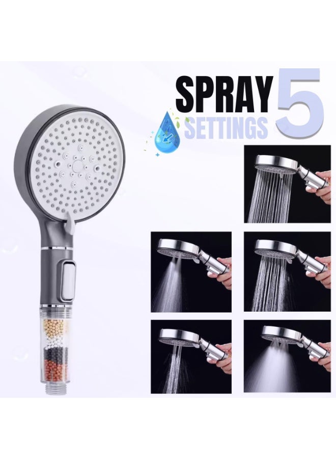 Relex "Handheld Shower Head Set Black with Filter, 7 Inches Showerhead with 150CM Shower Hose 5-mode with Hard Water Filter for Bathroom Remove Chlorine and Harmful Substance (Black Shower Set 1.5M) " - Image 2