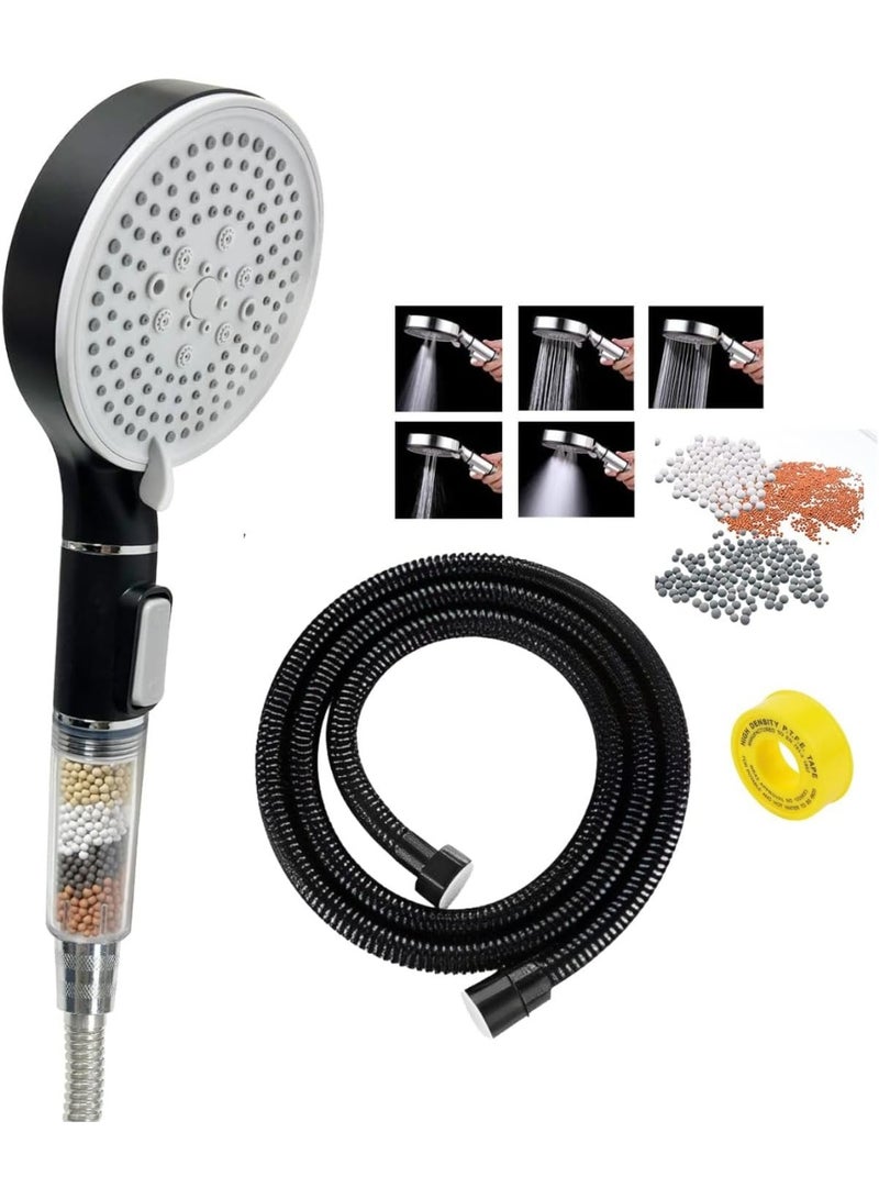 Relex "Handheld Shower Head Set Black with Filter, 7 Inches Showerhead with 150CM Shower Hose 5-mode with Hard Water Filter for Bathroom Remove Chlorine and Harmful Substance (Black Shower Set 1.5M) " - Image 1