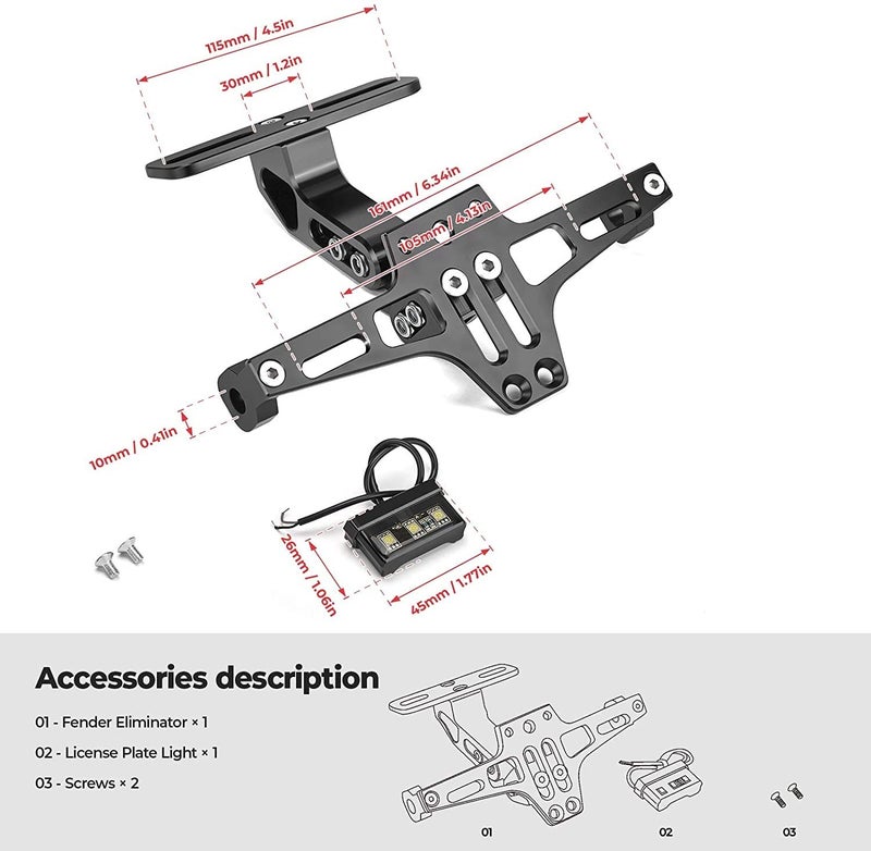 Gear Up CNC Adjustable LED Tail Tidy with Number Plate Holder with LED for Yamaha MT15 (Black) - Image 4