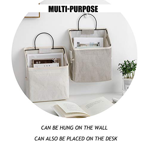 RUIPBOTE Wall-Hanging Storage Bags, Desktop Organizer Basket Cotton Linen Hanging Storage Basket for Kitchen,Bderoom,Living Room (#2 White) - Image 4