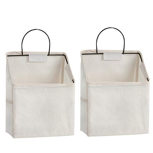 RUIPBOTE Wall-Hanging Storage Bags, Desktop Organizer Basket Cotton Linen Hanging Storage Basket for Kitchen,Bderoom,Living Room (#2 White) - Image 1