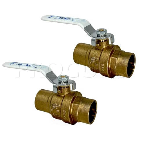 PROCURU 2Pack 1Inch Sweat CxC Heavy Duty Brass Ball Valve Full Port 600 WOG Certified Safe 3BC1002P - Image 1