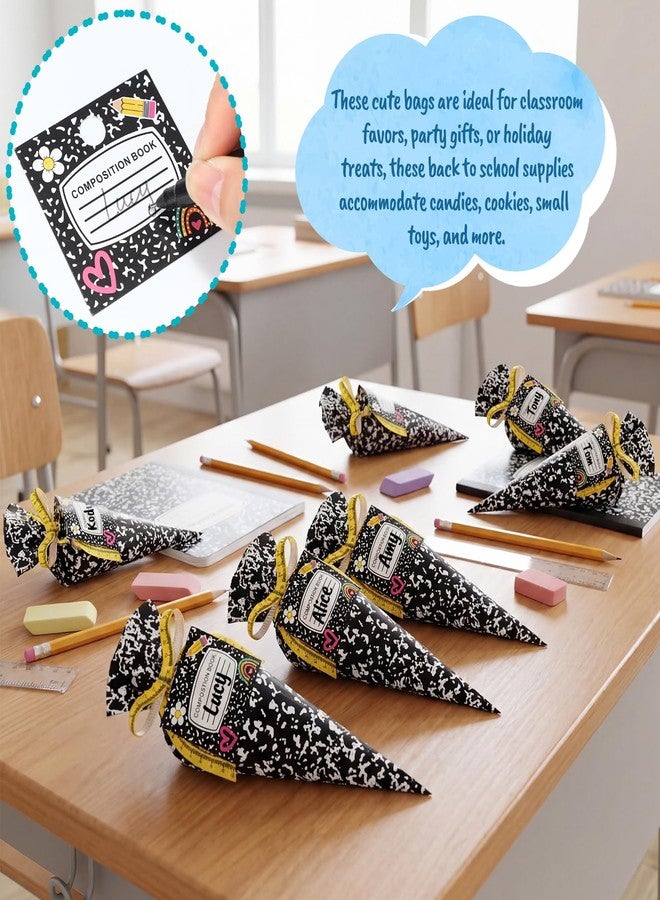 Tenceur 50 Pack 2026 Plastic Popcorn Bags Composition Notebook Cone Shaped Treat Bags End of Years Teacher Gift Bag for Preschool Kindergarten Graduation Back to School Classroom Teacher Appreciation - Image 4