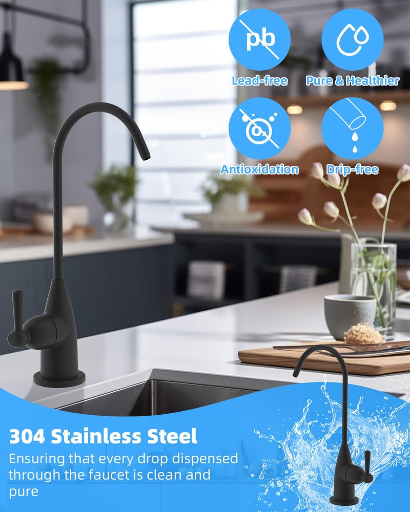 Hibbent Drinking Water Faucet for Bar Kitchen Sink  Lead-Free Water Filter Faucet Stainless Steel Reverse Osmosis Faucet RO Faucet for Under Sink Water Filtration System Matte Black Finish - Image 2