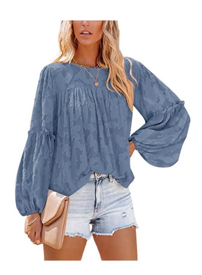 Loquat Fashionable New Bubble Sleeve Floral Texture Shirt 